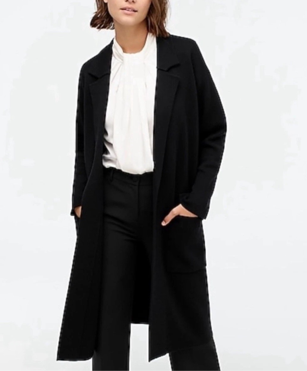 J. Crew Ella Open-Front Long Sweater-Blazer New Xs Oversized Black Ad753
